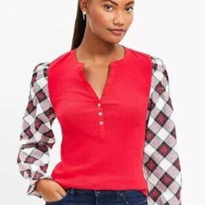 Loft Red Plaid Sleeve Women's Top
